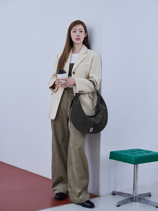 Vunque Halfmoon Baggy Suede Hobo L Musk Khaki