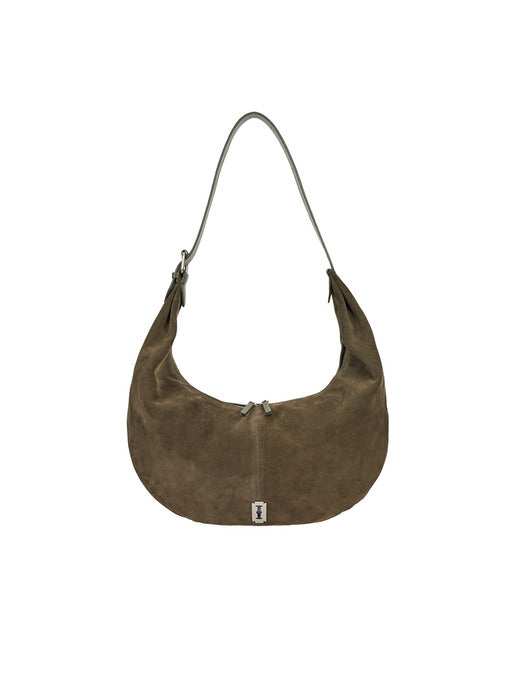 [vunque] Halfmoon Baggy Suede Hobo L Musk Khaki