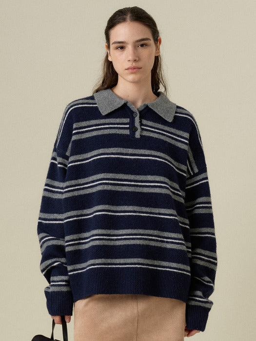 Mango Maniplease Herry Stripe Knit - Navy