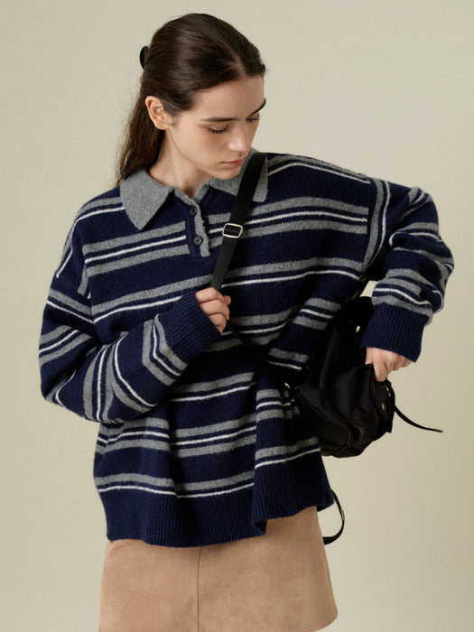 Mango Maniplease Herry Stripe Knit - Navy