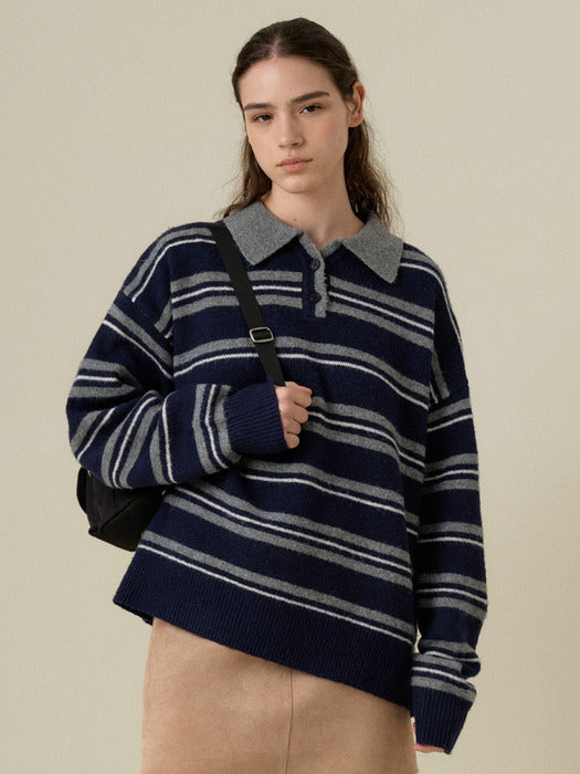 Mango Maniplease Herry Stripe Knit - Navy