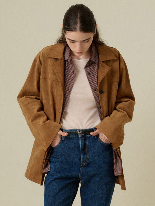 Mango Maniplease Tova Suede Jacket Camel