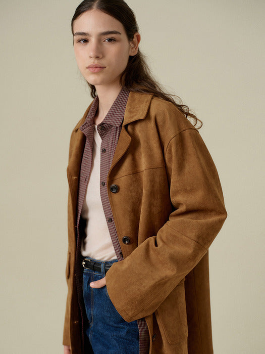 Mango Maniplease Tova Suede Jacket Camel