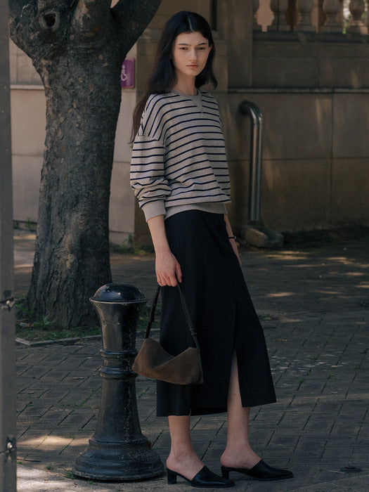 [TILLIDIE] Slit point long skirt TIFA01SK04_Black