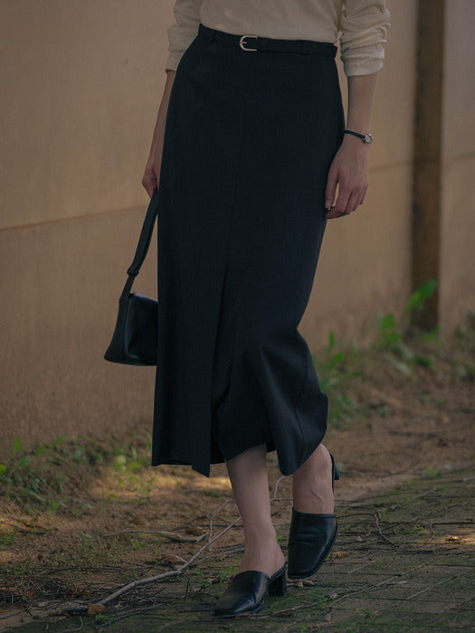 [TILLIDIE] Slit point long skirt TIFA01SK04_Black