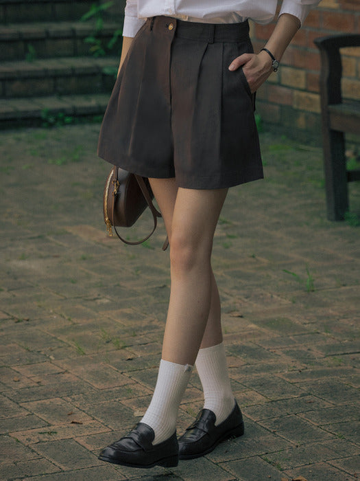 [TILLIDIE] Classic Two turk cotton short pants_Brown