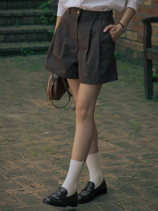 [TILLIDIE] Classic Two turk cotton short pants_Brown