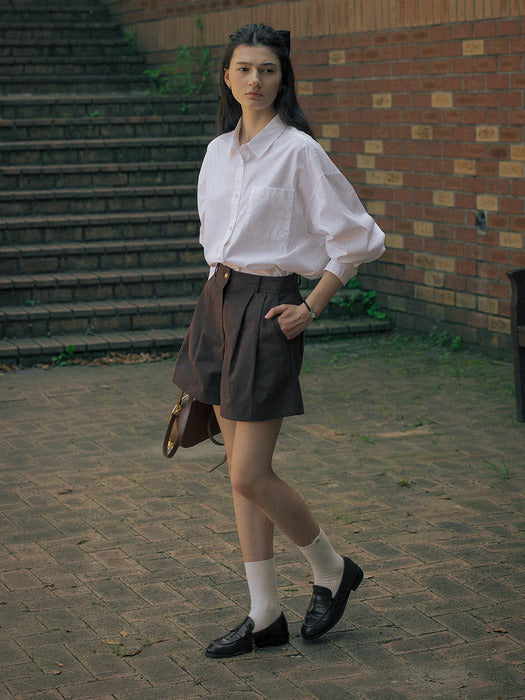 [TILLIDIE] Classic Two turk cotton short pants_Brown