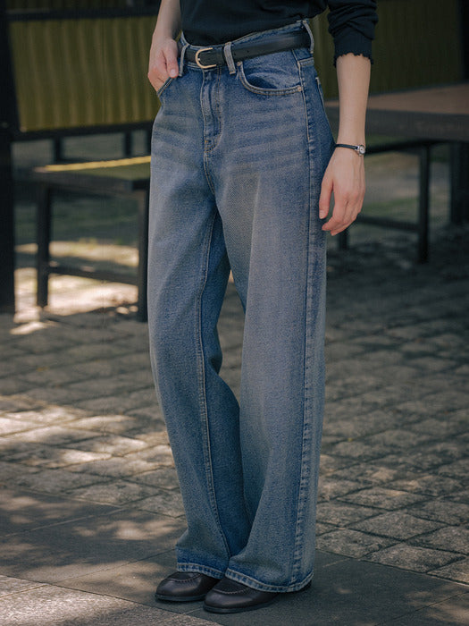 [TILLIDIE] All brush wide denim pants TIFA01DP03_Blue