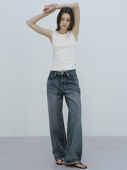 Tillidie All brush wide denim pants Blue