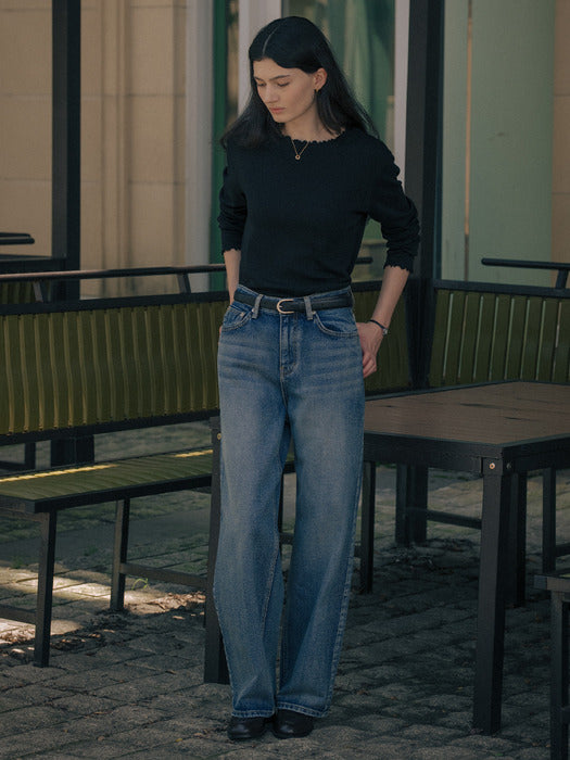 [TILLIDIE] All brush wide denim pants TIFA01DP03_Blue