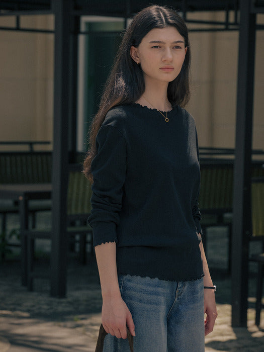 [TILLIDIE] Ruffle round t-shirt TIFA01LT13_Black