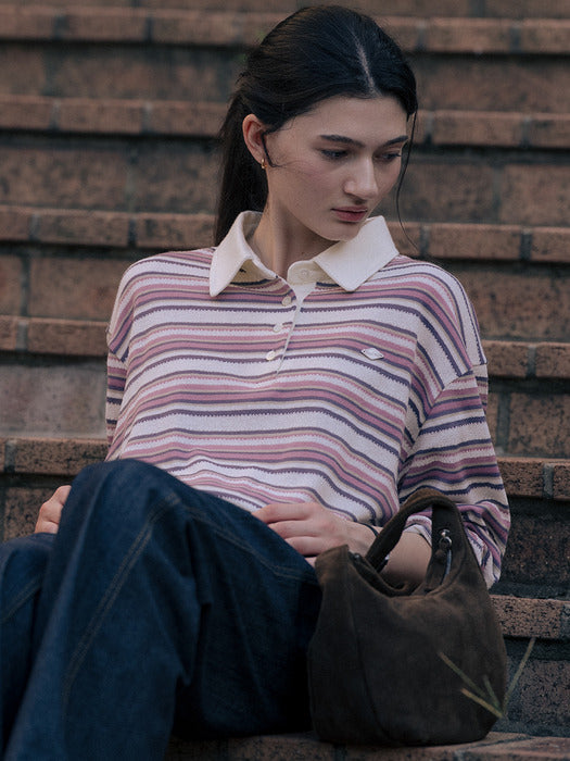 [TILLIDIE] Stripe loose fit t-shirt TIFA01LT07_Pink