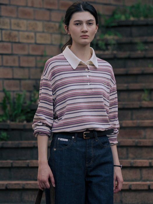 [TILLIDIE] Stripe loose fit t-shirt TIFA01LT07_Pink