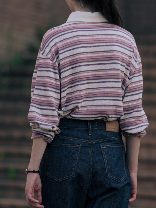 [TILLIDIE] Stripe loose fit t-shirt TIFA01LT07_Pink