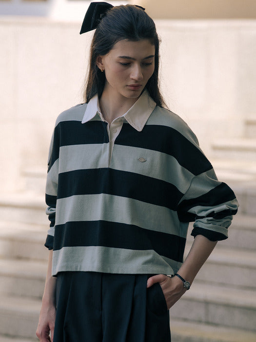 Tillidie Cotton stripe polo t-shirt Mint&black