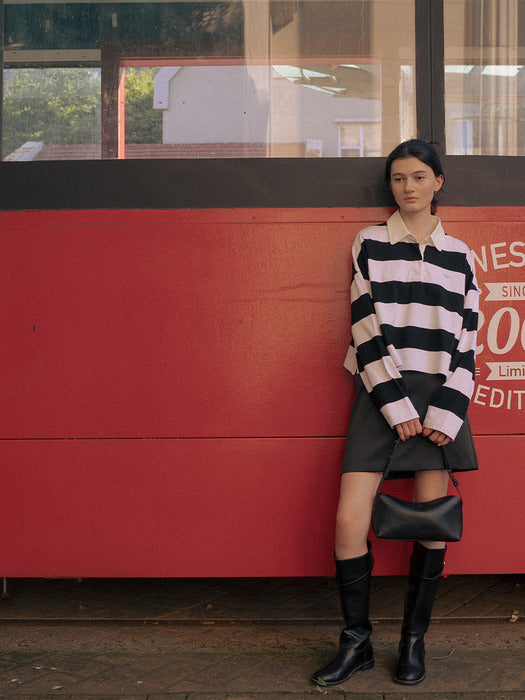 [TILLIDIE] Cotton stripe polo t-shirt TIFA01LT03_Ivory&black