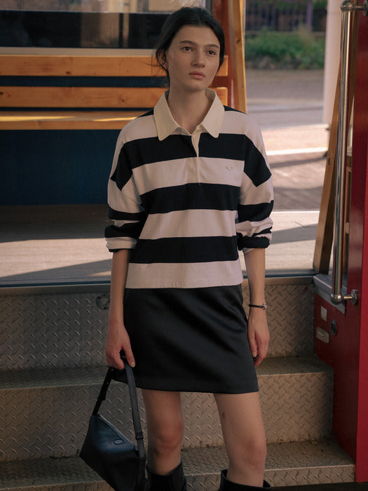 [TILLIDIE] Cotton stripe polo t-shirt TIFA01LT03_Ivory&black