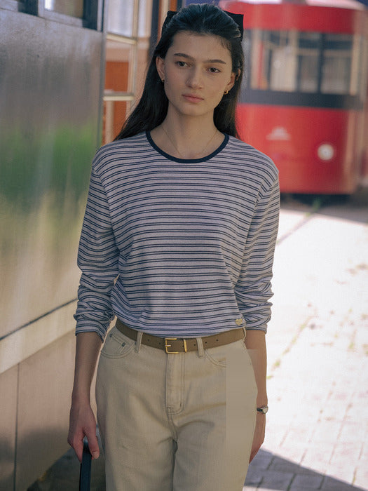 [TILLIDIE] Silky stripe cotton t-shirt TIFA01LT02_Blue