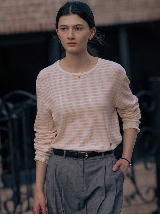[TILLIDIE] Silky stripe cotton t-shirt TIFA01LT01_Indie pink