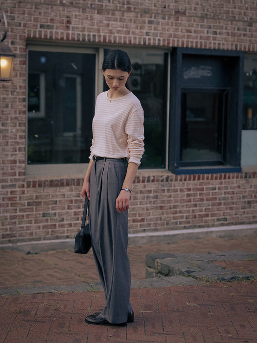 [TILLIDIE] Silky stripe cotton t-shirt TIFA01LT01_Indie pink