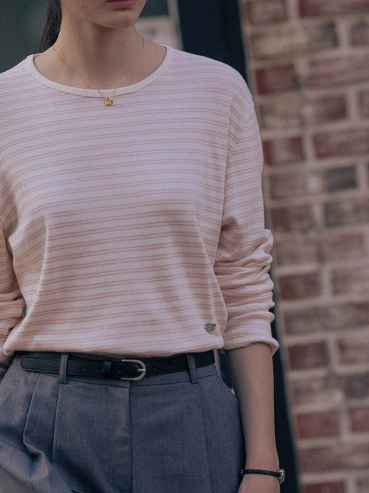 [TILLIDIE] Silky stripe cotton t-shirt TIFA01LT01_Indie pink