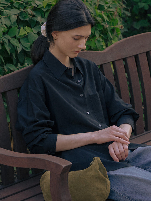 [TILLIDIE] Silky overfit blouse TIFA01SH10_Black