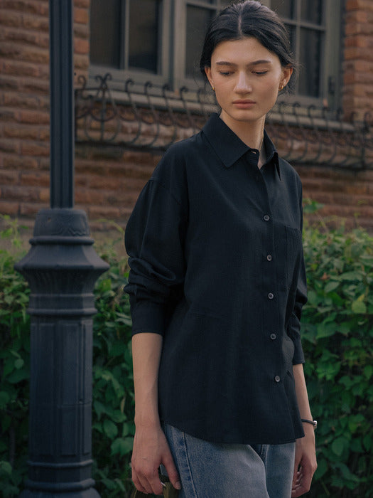 [TILLIDIE] Silky overfit blouse TIFA01SH10_Black