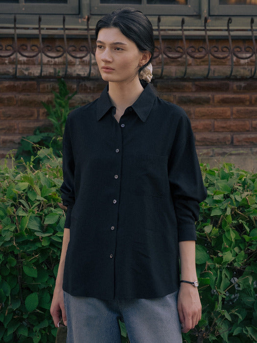 [TILLIDIE] Silky overfit blouse TIFA01SH10_Black