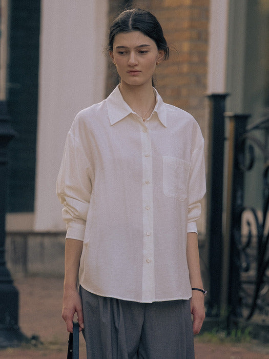 [TILLIDIE] Silky overfit blouse TIFA01SH09_Ivory