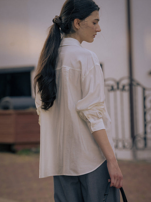 [TILLIDIE] Silky overfit blouse TIFA01SH09_Ivory