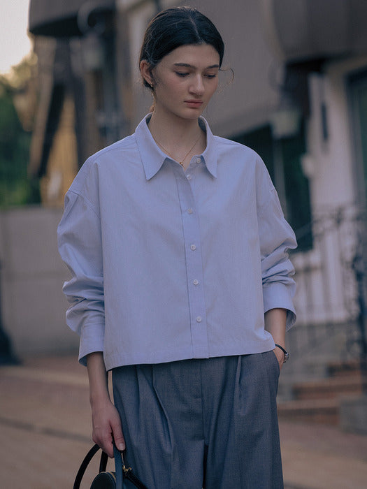 [TILLIDIE] Short cotton shirt TIFA01SH08_Sky blue