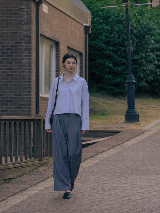 [TILLIDIE] Short cotton shirt TIFA01SH08_Sky blue