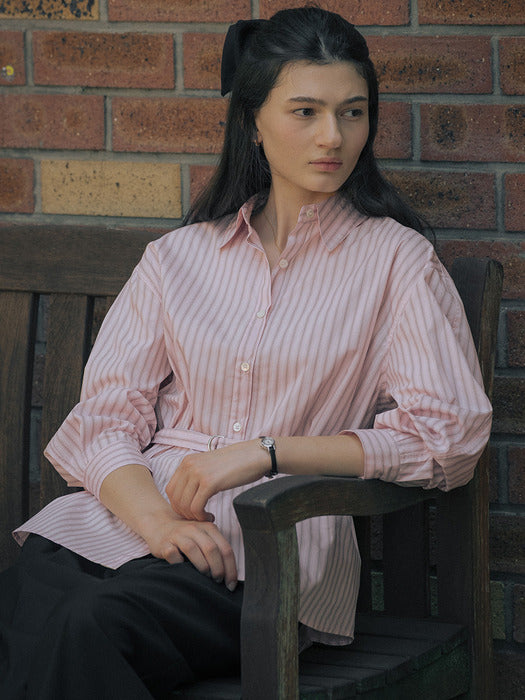 [TILLIDIE] Stripe belt set shirt TIFA01SH06_Pink