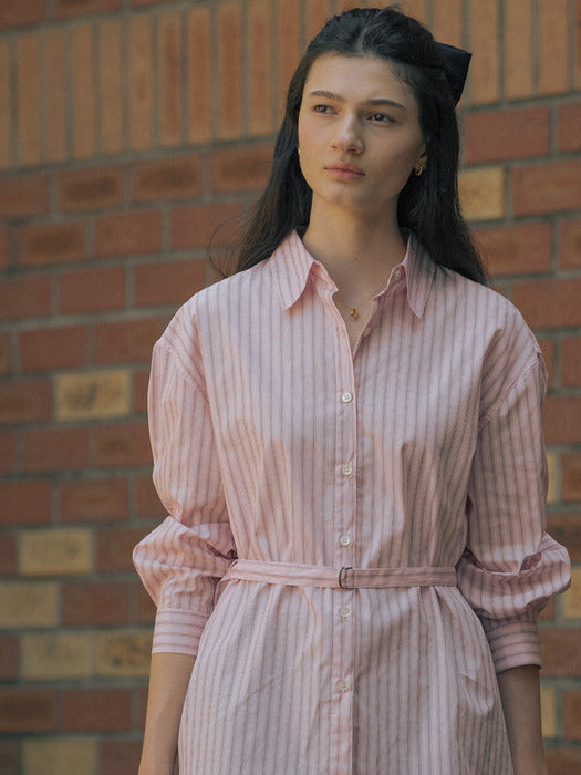 [TILLIDIE] Stripe belt set shirt TIFA01SH06_Pink