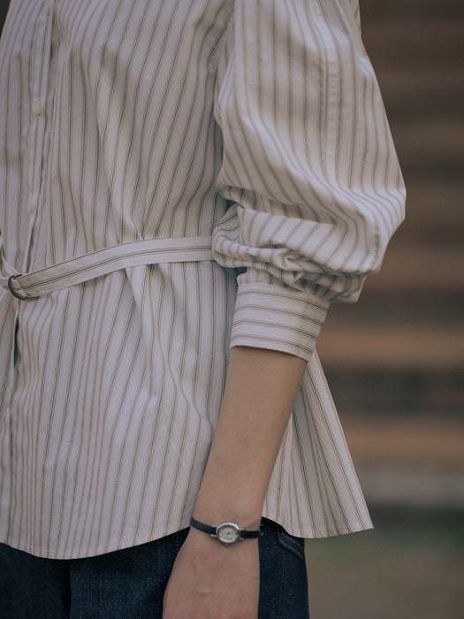 [TILLIDIE] Stripe belt set shirt TIFA01SH05_Ivory