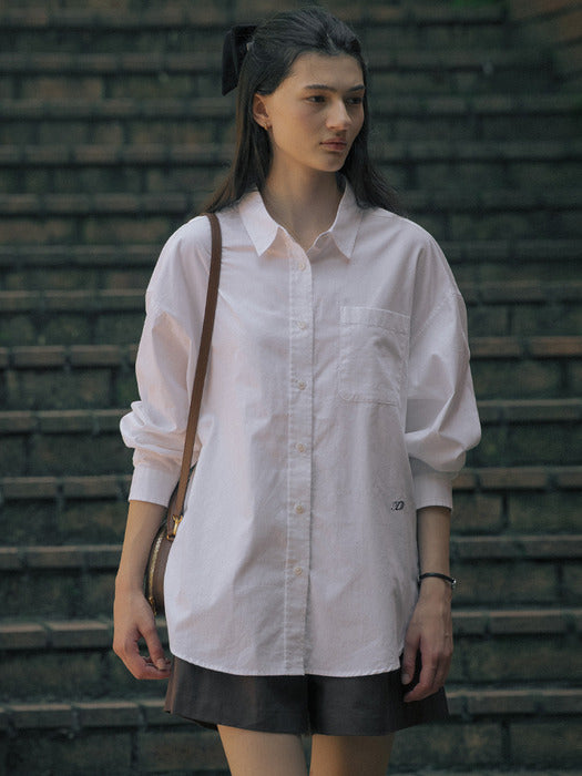 [TILLIDIE] Logo detail oversized shirt TIFA01SH03_Ivory