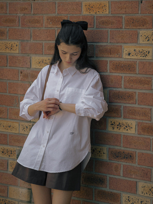 [TILLIDIE] Logo detail oversized shirt TIFA01SH03_Ivory