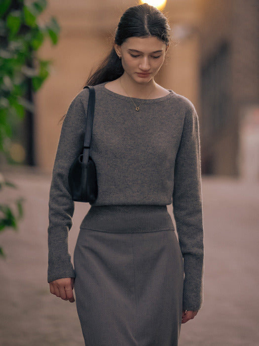 [TILLIDIE] Shoulder line point knit TIFA01SW06_Dark gray