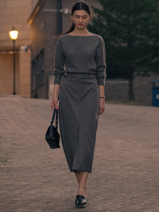 [TILLIDIE] Shoulder line point knit TIFA01SW06_Dark gray