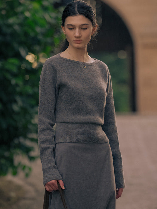 [TILLIDIE] Shoulder line point knit TIFA01SW06_Dark gray