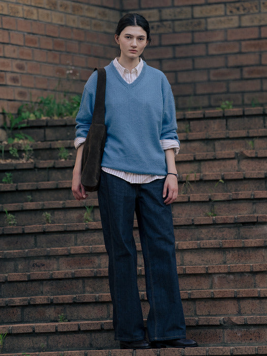 [TILLIDIE] V-neck loose knit TIFA01SW04_Blue