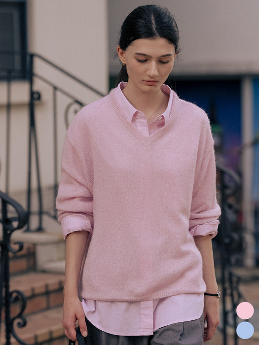 [TILLIDIE] V-neck loose knit TIFA01SW03_2color