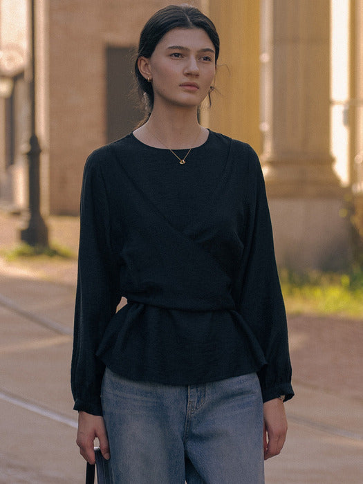 [TILLIDIE] Ribbon wrap blouse TIFA01BL03_Black
