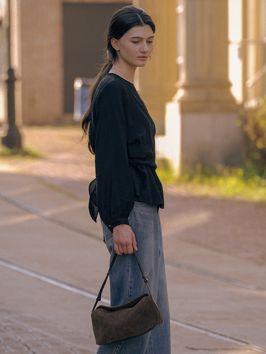 [TILLIDIE] Ribbon wrap blouse TIFA01BL03_Black