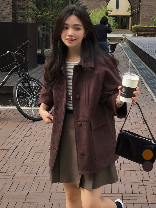 [TILLIDIE] Single Suede Half Jacket TIFA01JP05_2color