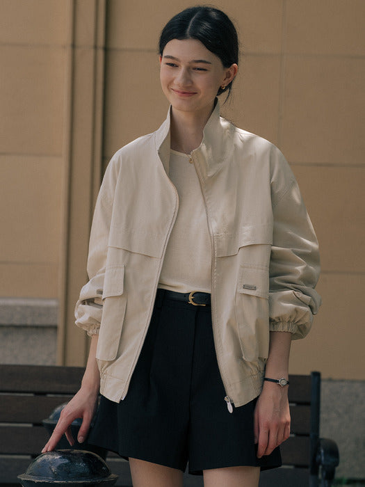 [TILLIDIE] Cotton pocket point jumper TIFA01JP01_Beige