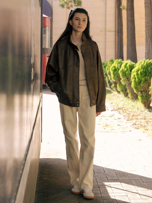 [TILLIDIE] High neck leather jacket TIFA01LE01_Brown