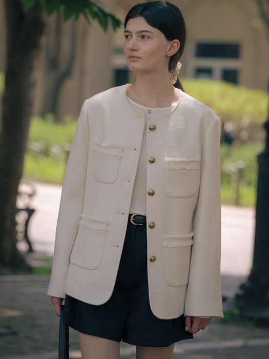 [TILLIDIE] Oversized tweed jacket TIFA01JK03_Ivory