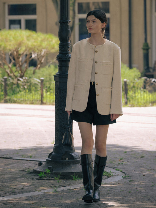 [TILLIDIE] Oversized tweed jacket TIFA01JK03_Ivory